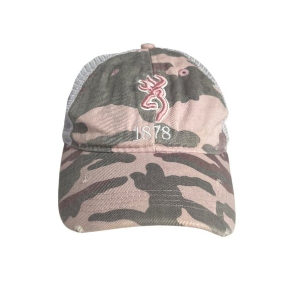 Browning Camo Trucker Hat Mesh Back Pink Gray Embroidered Logo Adjustable - Picture 1 of 8